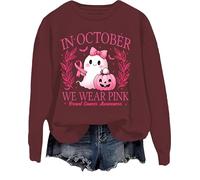 Felpa con cappuccio rosa da donna in ottobre con cappuccio rosa fantasma Halloween per la sensibilizzazione sul cancro al seno, Porpora, 3XL