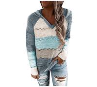 Felpa con cappuccio sottile da donna, a maniche lunghe, patchwork, maglione autunnale, taglie forti, maglione a maniche lunghe, maglione casual morbido, Blu, M