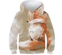 Felpa con cappuccio stampata 3D per bambini, motivo volpe riposata, unisex, a maniche lunghe, casual, divertente, per ragazzi e ragazze, 12-14 anni