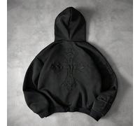 Felpa con cappuccio stile di strada popolare da uomo, stile INS, ricamo a croce 3D, per uso quotidiano, regalo per il fidanzato/marito, regalo per l'anniversario, colore nero lavato pesante L,M,S,XL,X