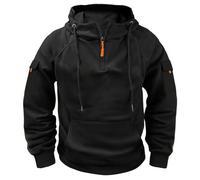 Felpa con cappuccio tattica combat con cappuccio a 1/4 zip, tinta unita, militare, per attività all'aria aperta, calda, antivento, maglia funzionale, Nero , XXL