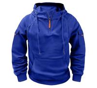 Felpa con cappuccio tattica combat con cappuccio a 1/4 zip, tinta unita, militare, per attività all'aria aperta, calda, antivento, maglia funzionale, Blu, XL