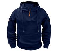 Felpa con cappuccio tattica combat con cappuccio a 1/4 zip, tinta unita, militare, per attività all'aria aperta, calda, antivento, maglia funzionale, Blu scuro, L
