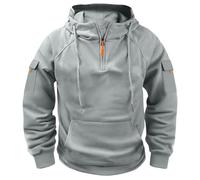 Felpa con cappuccio tattica combat con cappuccio a 1/4 zip, tinta unita, militare, per attività all'aria aperta, calda, antivento, maglia funzionale, grigio., XXL