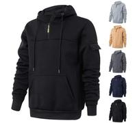 Felpa con cappuccio tattica da uomo con mezza zip, stile cargo, tinta unita, per escursionismo, lavoro, casual, con tasca a marsupio, zip a quarto, Grigio, XXX-Large