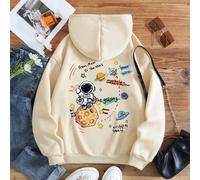 Felpa con cappuccio termica con laccio, grafica di astronauta e lettere, "Dalla Luna a Marte", top a maniche lunghe L,M,S,XL,XSFumetto,Lettere,sloganTessuto