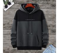 Felpa con cappuccio termica da uomo con grafica a due toni e taschino, con coulisse, per autunno e inverno, manica lunga L,M,S,XL,XXLBlocchi di colore,LettereTessuto