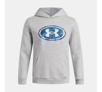 Felpa con cappuccio Under Armour Rival Fleece Key Print Fill da ragazzo Mod Grigio Light Heather / Bianco YLG (149 - 160 cm)