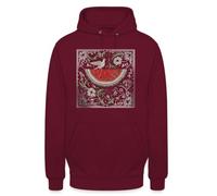 Felpa con cappuccio unisex con motivo anguria e uccello | Un design creativo con anguria, circondato da elementi floreali e un uccello, il simbolismo culturale