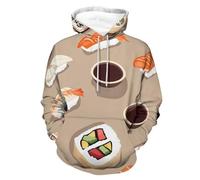Felpa con cappuccio unisex con motivo sushi, a maniche lunghe, con tasca, Stile:, 5XL