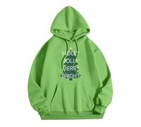 Felpa con cappuccio unisex con scritta moderna sull'albero di Natale - 'Holly Jolly Merry Bright' | minimalista felpa con cappuccio per le vacanze, Stil_t03 verde, 3XL