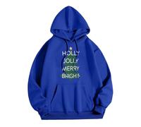 Felpa con cappuccio unisex con scritta moderna sull'albero di Natale - 'Holly Jolly Merry Bright' | minimalista felpa con cappuccio per le vacanze, Stil_t01 blu, XL