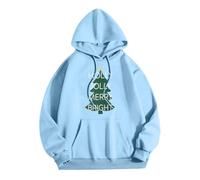 Felpa con cappuccio unisex con scritta moderna sull'albero di Natale - 'Holly Jolly Merry Bright' | minimalista felpa con cappuccio per le vacanze, Stil_t07 blu, XXL