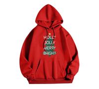 Felpa con cappuccio unisex con scritta moderna sull'albero di Natale - 'Holly Jolly Merry Bright' | minimalista felpa con cappuccio per le vacanze, Stil_t06 rosso, XL