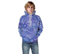 Felpa con cappuccio unisex con stampa 3D di animali marini oceanici con tasca, Blu, 9-10 Anni