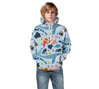 Felpa con cappuccio unisex con stampa 3D di animali marini oceanici con tasca, blu cielo, 9-10 Anni