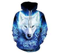 Felpa con Cappuccio Unisex con Stampa Digitale 3D Galaxy Wolf Print Pullover Felpe Personalizzate per Coppie novità Abbigliamento Sportivo con Cappuccio Grafico con Tasche