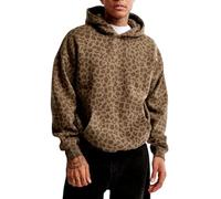 Felpa con cappuccio unisex con stampa leopardata, oversize, vintage, alla moda, con stampa animalier, con tasca, per donne e uomini (XS-XXXL), Caff, XL