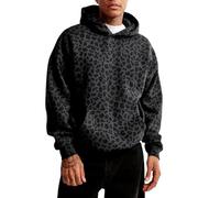 Felpa con cappuccio unisex con stampa leopardata, oversize, vintage, alla moda, con stampa animalier, con tasca, per donne e uomini (XS-XXXL), Nero , 3XL