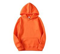 Felpa con cappuccio unisex, per autunno e inverno, per il tempo libero, elastica, vestibilità larga, tinta unita, con cappuccio, leggera, comoda, sportiva, unisex, traspirante, Arancione, M
