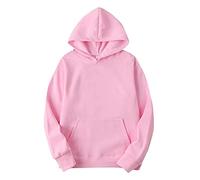 Felpa con cappuccio unisex, per autunno e inverno, per il tempo libero, elastica, vestibilità larga, tinta unita, con cappuccio, leggera, comoda, sportiva, unisex, traspirante, rosa, M