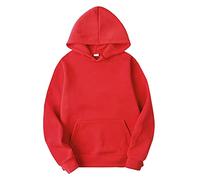 Felpa con cappuccio unisex, per autunno e inverno, per il tempo libero, elastica, vestibilità larga, tinta unita, con cappuccio, leggera, comoda, sportiva, unisex, traspirante, Rosso, M