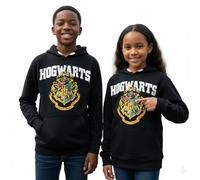 Felpa con cappuccio unisex per bambini di Harry Potter Hogwarts, con stemma ufficiale di Hogwarts, stampa a sbuffo in rilievo e dettaglio sulle maniche, età da 1 a 13 anni, colore nero, Nero , 11-13