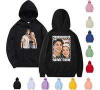 Felpa con cappuccio unisex su entrambi i lati, stampa di testo e foto personalizzata, pullover unisex con tasca, felpa con cappuccio personalizzata anteriore e posteriore, regalo di coppia per lui e