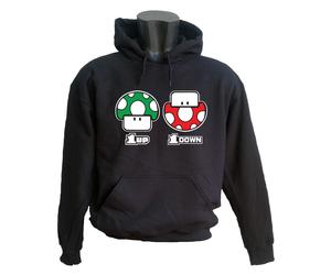FELPA CON CAPPUCCIO UNISEX SUPER MARIO 1UP 1 DOWN UOMO DONNA UNISEX