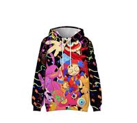 Felpa con cappuccio unisex The Amazing Digital Circus con motivo cartoni animati stampato nero anime gaming, felpa, Nero 1, L