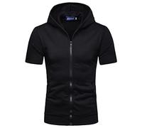 Felpa con Cappuccio Uomo con Chiusura A Zip E Manica Corta Uomo con Cappuccio in Tinta Unita Corsa Uomo in Felpa Sportiva Slim Fit Uomo in Camicia Causale Uomo B-Black L