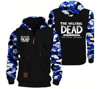 Felpa con Cappuccio Uomo Mezza Zip Manica Lunga Giacca in Pile per Walking Dead con Coulisse, vestibilità Ampia, Tasche, Pullover Sportivo per Corsa E Allenamento,Blue-s