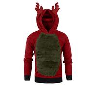 Felpa con cappuccio Uomo Stampato Felpa Uomo Xmas Hoody Fashion Hooded Christmas Contrast Color Top Camicetta Felpe, rosso, L