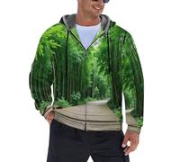 Felpa Con Cappuccio Uomo Vello Foderato,Hoodie Con Cerniera Integrale Paesaggio Della Foresta Bambù, Giacca Con Cappuccio Inverno Caldo Bambù Alto Con Un Motivo Sentiero,S-5Xl