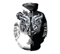 Felpa con Cappuccio Vichinga Odin Symbol Stampa 3D Felpa con Zip A Maniche Lunghe Giacca Casual Autunnale Abbigliamento Scandinavo Cosplay(Viking Odin Symbol,XL)