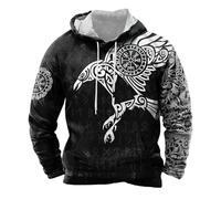 Felpa con cappuccio vichingo, da uomo, mitologia nordica, retrò, alla moda, con cappuccio, a maniche lunghe, caldo, maglione invernale Hip Hop Streetwear casual, Nero , 5XL