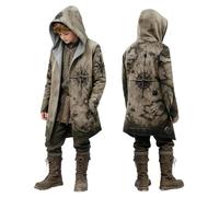 Felpa con cappuccio vichingo, lunghezza media, per Halloween, vintage, vichingo, per bambini, medievale, mitologia nordica, con cappuccio, tasche, mantello vichingo, cappotto per autunno e carnevale