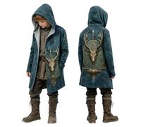 Felpa con cappuccio vichingo, lunghezza media, per Halloween, vintage, vichingo, per bambini, medievale, mitologia nordica, con cappuccio, tasche, mantello vichingo, cappotto per autunno e carnevale