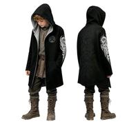 Felpa con cappuccio vichingo, lunghezza media, per Halloween, vintage, vichingo, per bambini, medievale, mitologia nordica, con cappuccio, tasche, mantello vichingo, cappotto per autunno e carnevale