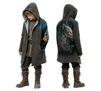 Felpa con cappuccio vichingo, lunghezza media, per Halloween, vintage, vichingo, per bambini, medievale, mitologia nordica, con cappuccio, tasche, mantello vichingo, cappotto per autunno e carnevale