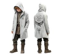 Felpa con cappuccio vichingo, lunghezza media, per Halloween, vintage, vichingo, per bambini, medievale, mitologia nordica, con cappuccio, tasche, mantello vichingo, cappotto per autunno e carnevale