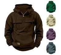 Felpa con cappuccio vintage da uomo multi tasca con coulisse a maniche lunghe con cappuccio slim fit felpa con cappuccio con zip a quarto con cappuccio con tasca sul petto top da passeggio all'aperto