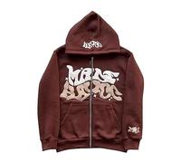 Felpa con Cappuccio Y2K da Uomo con Zip Completa, Giacca con Tasca Frontale Grafica Lettere Gotiche Felpa Oversize Hip Hop Moda Streetwear Vintage Giacca con Cappuccio Leggera Comoda Capospalla, Caff