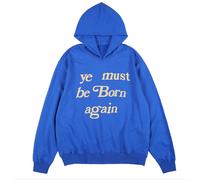 Felpa con Cappuccio Ye Must Be Born Again Streetwear Blu in Cotone Taglia XL