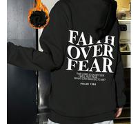 Felpa con citazione ispirazionale, felpa con stampa "Fede oltre la paura", felpa spessa, felpa autunnale e invernale, pullover casual, maniche lunghe, tasca, coulisse regolabile, alla moda L,M,S,XL,XS