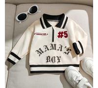 Felpa con colletto alla coreana da bambino in stile college con lettere ricamate, per la prima stagione autunnale 6-9M,9-12M,12-18M,18-24M,2-3Y,3-6MGeometrico,LettereTessuto in maglia