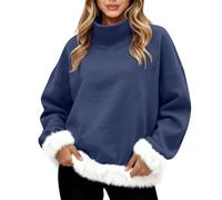 Felpa con collo a lupetto da donna divertente con finiture in pelliccia sintetica maglioni natalizi invernali calda felpa a collo alto accogliente pullover a collo alto a maniche lunghe top termici