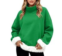 Felpa con collo a lupetto da donna divertente con finiture in pelliccia sintetica maglioni natalizi invernali calda felpa a collo alto accogliente pullover a collo alto a maniche lunghe top termici