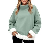 Felpa con collo a lupetto da donna divertente con finiture in pelliccia sintetica maglioni natalizi invernali calda felpa a collo alto accogliente pullover a collo alto a maniche lunghe top termici