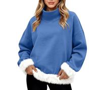 Felpa con collo a lupetto da donna divertente con finiture in pelliccia sintetica maglioni natalizi invernali calda felpa a collo alto accogliente pullover a collo alto a maniche lunghe top termici